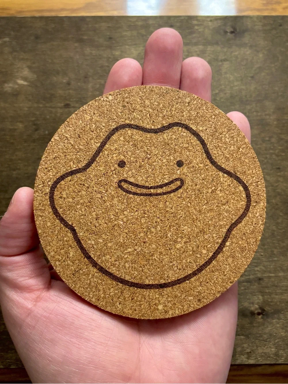 Pokemon Ditto Face Laser Engraved Cork Coaster